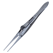 OConnor-Elschnig Fixation Forceps, Serrated And Flat Handle With Slide Style Lock And Polished Finish, Straight Shafts, Heavy Elschnig Teeth, And Overall Length Of 4 1/4" (109mm)  